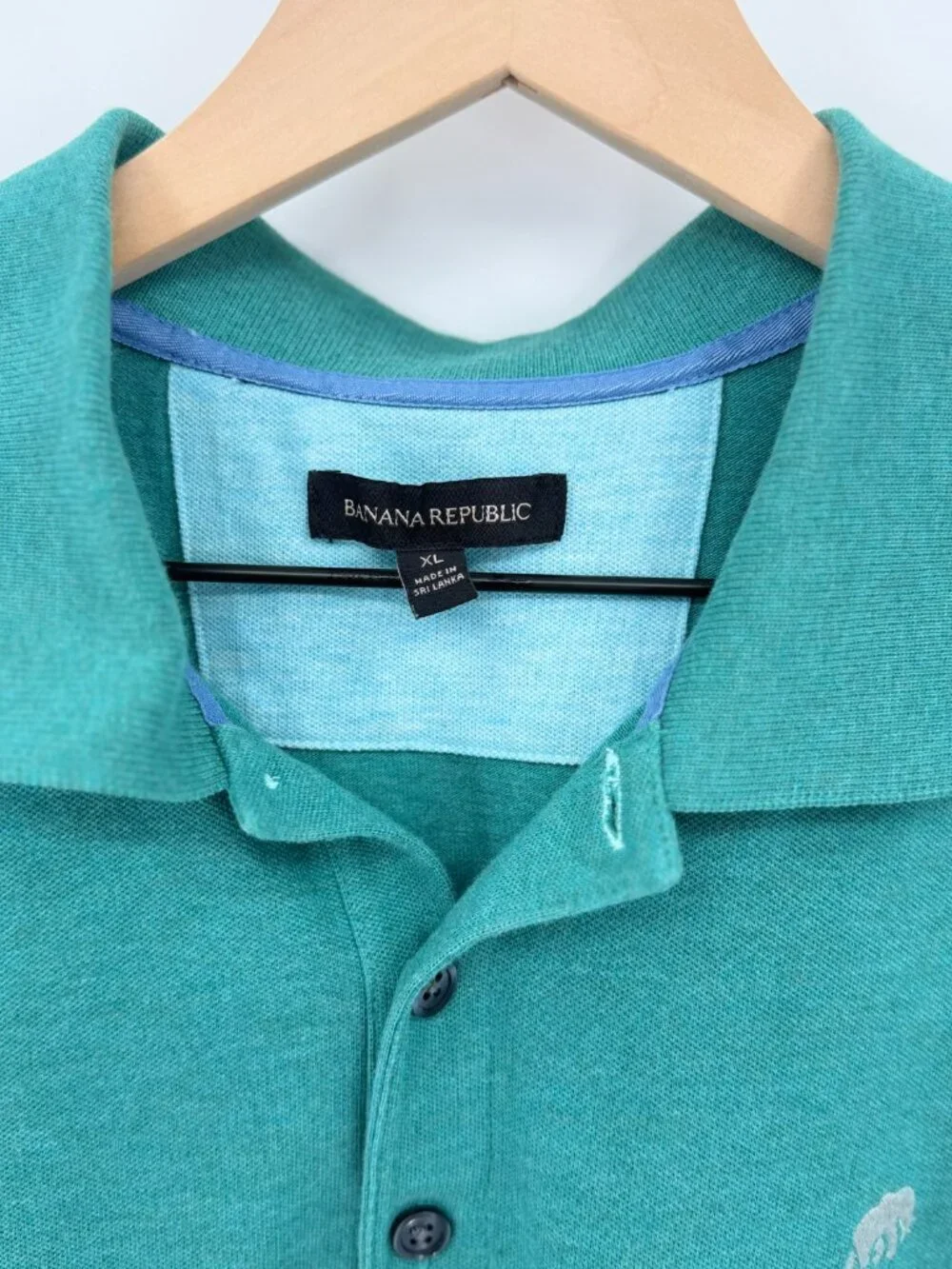 Banana Republic Polo Shirt Men XL Green Short Sleeve Elephant Logo Pique EUC
